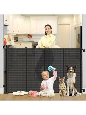 Extra Tall Retractable Dog Gate 42" x 80" - Indoor/Outdoor Pet Barrier, Black